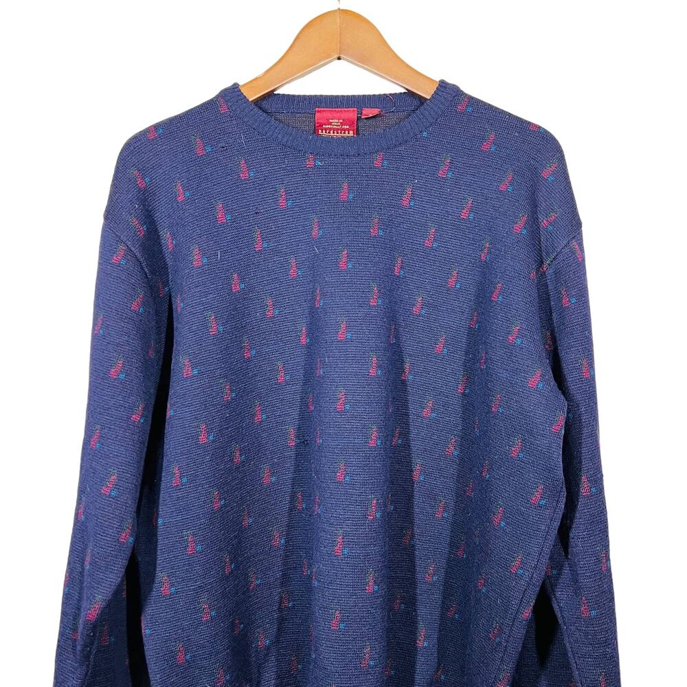 Vintage Nordstrom Virgin Wool Sweater Crewneck Italy Purple Old Money Luxury - L